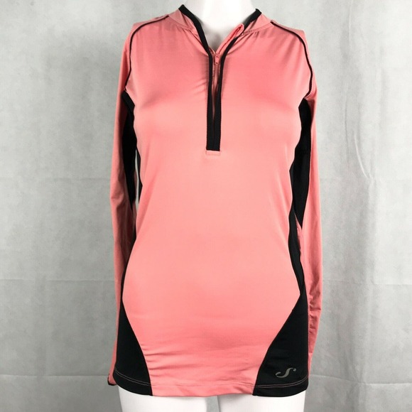 Mango Sport Shirt Womens Sz M Pink Stretch Long Sleeve 1/4 Zip Pullover Athletic - Picture 1 of 9